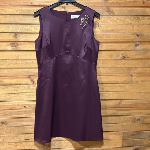 Eliza J Shift Dress Plum Rhinestone Floral Women’s Size 14 Knee Length Lined - Picture 11 of 13